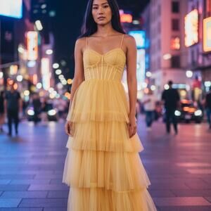 B. Smart Golden Layered Maxi Dress